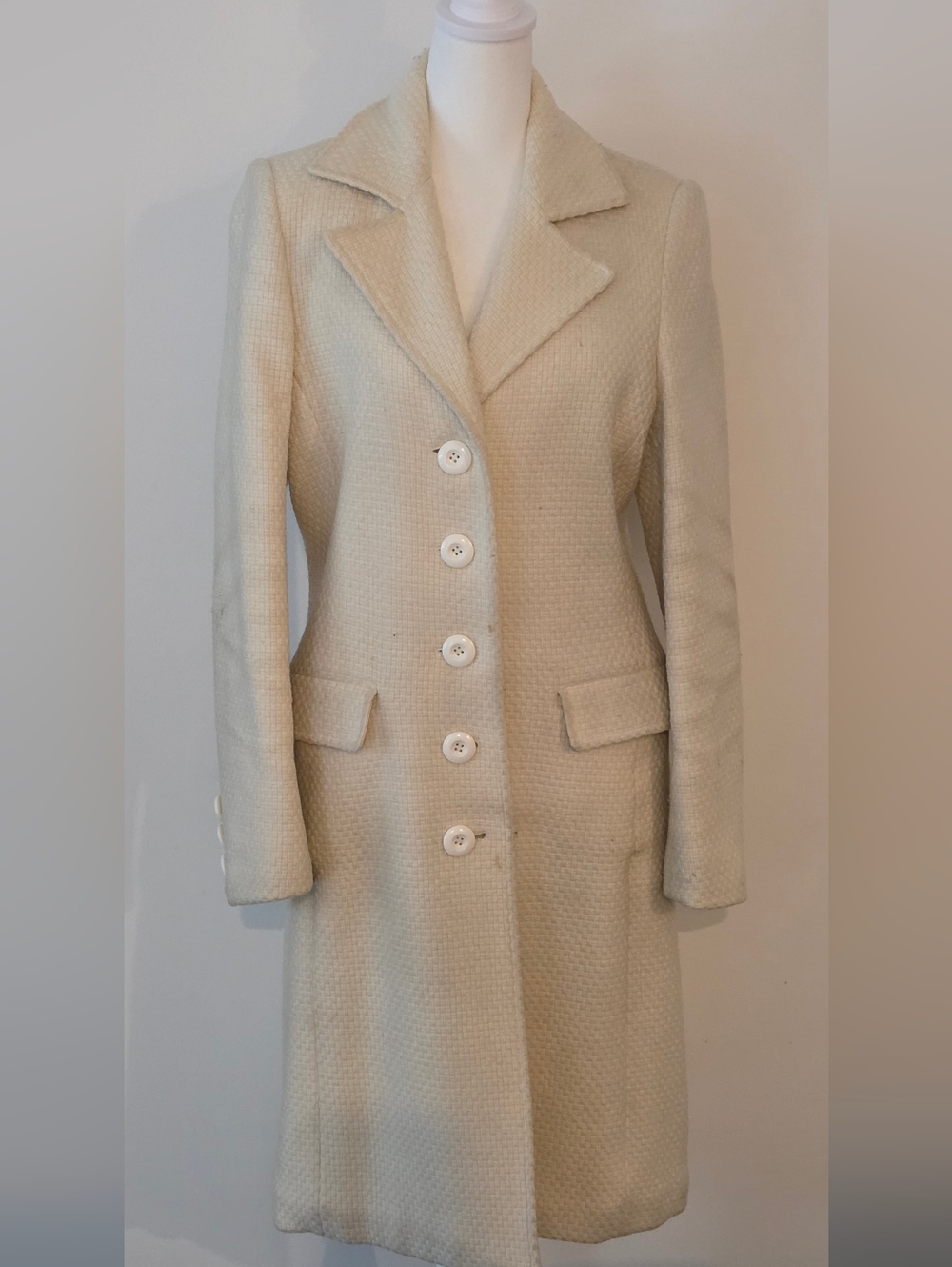 Reitmans Cream Single-Breasted Wool-Blend Coat